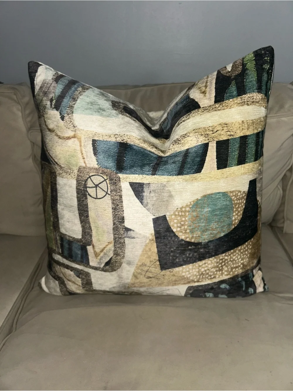 Z Gallerie Teal, Beige and Black Abstract Accent Pillow